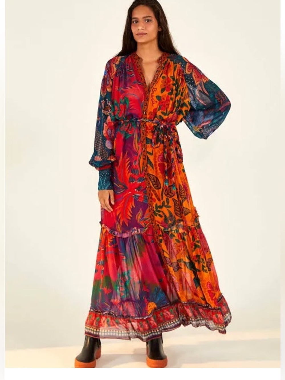 NWT Farm Rio Mixed Prints Button Down Maxi Dress. Size XL